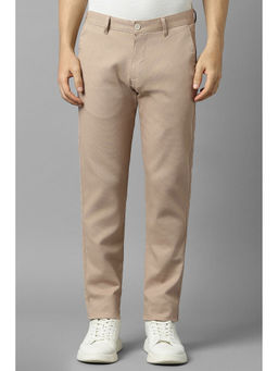 Louis Philippe - Men Beige Textured Flat Front Casual Trouser