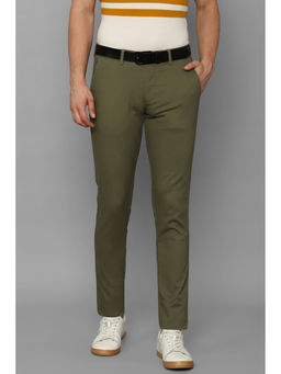 Louis Philippe - Men Olive Solid Flat Front Casual Trouser