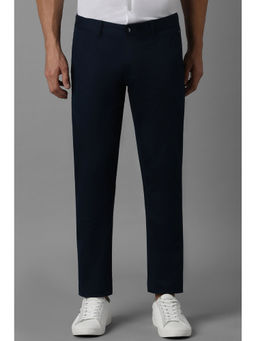 Louis Philippe - Men Navy Blue Solid Flat Front Casual Trouser