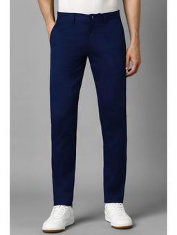 Louis Philippe - Men Navy Blue Solid Flat Front Casual Trouser