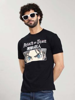 Free Authority - Black Attack On Titans Printed Regular Fit T-Shirt for Men