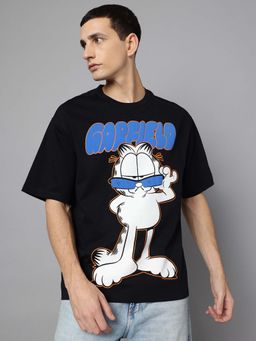 Free Authority - Black Garfield Printed Oversized T-Shirt for Men
