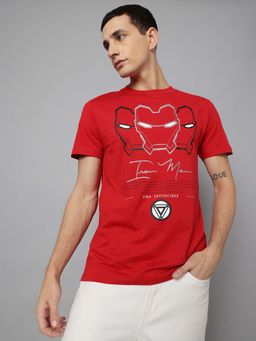 Free Authority - Red Iron Man Printed Regular Fit T-Shirt for Men
