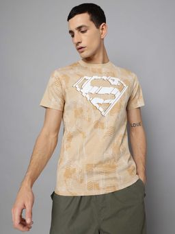 Free Authority - Beige Superman Printed Regular Fit T-Shirt for Men