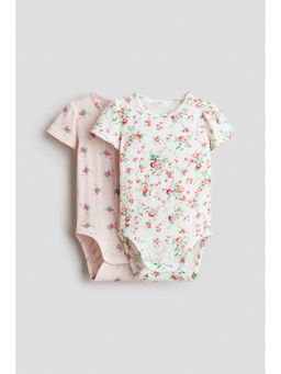 H&M - Girls Pink 2-Pack Floral-Print Pointelle Bodysuits