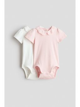H&M - Girls Pink 2-Pack Embroidery-Detail Bodysuits