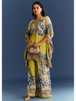 KALKI FASHION - Lime Green Muslin Floral Sequined Co-Ord Set