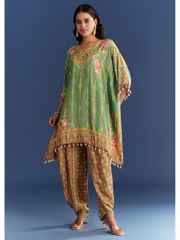 KALKI FASHION - Light Green Muslin Kaftan with Printed Dhoti