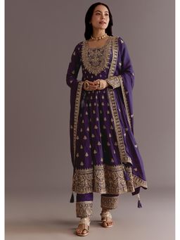 KALKI FASHION - Purple Embroidered Sequined Work Anarkali Kurta with Pant and Dupatta