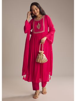 KALKI FASHION - Pink Zari Embroidered Anarkali Kurta with Pant and Dupatta