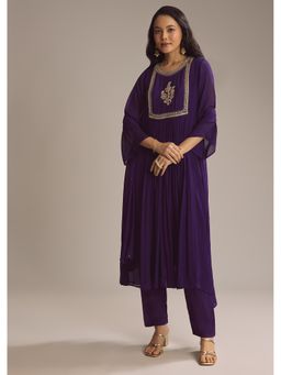 KALKI FASHION - Purple Zari Embroidered Anarkali Kurta with Pant and Dupatta