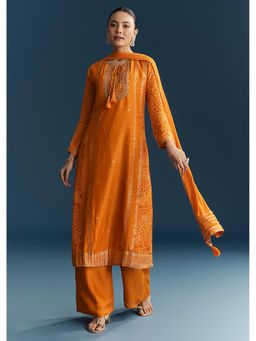 KALKI FASHION - Light Orange Bandhani Printed Sequined Kurta with Palazzo and Dupatta