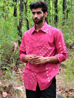 Chidiyaa - Pink Block Printed Cotton Shirt