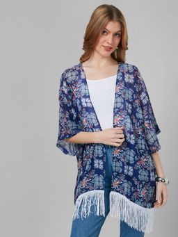 Style Quotient - Women Printed Tasselled Longline Shrug