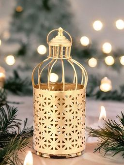 At Home by Nilkamal - Metal Cage Lantern cum Candle Holder|Pack of 1|13 cm x 36 cm|Gold