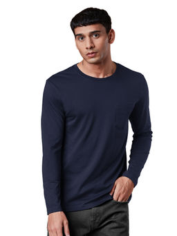 The Souled Store - Supima Cotton Solids Navy Blue Supima Full Sleeve T-shirt For Mens