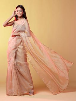 PHATAKAA - Pink Silk Organza Hand Embroidered Saree without Blouse