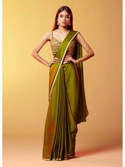 PHATAKAA - Green Silk Saree without Blouse