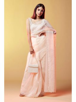 PHATAKAA - Blush Pink Silk Organza Hand Embroidered Saree without Blouse