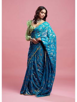 PHATAKAA - Blue Barfi Saree without Blouse