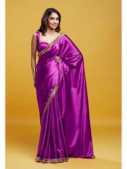 PHATAKAA - Purple Solid Saree without Blouse