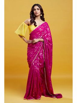 PHATAKAA - Hot Pink Barfi Saree without Blouse