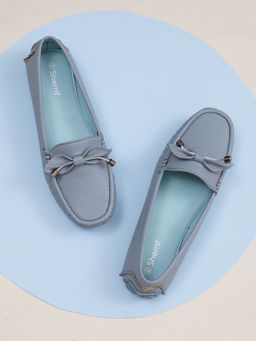 Sherrif Shoes - Women Solid Blue Moccasins with Stylish Bow Detail