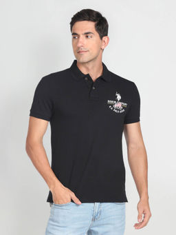 U.S. Polo Assn. Denim Co. - Patterned Collar Solid Polo T-Shirt