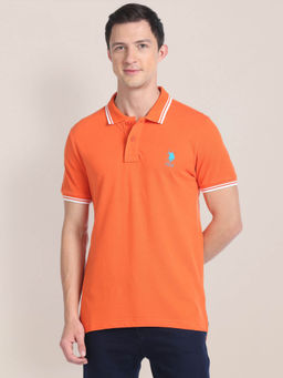U.S. POLO ASSN. - Striped Collar Pique Polo T-Shirt