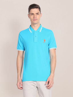 U.S. POLO ASSN. - Striped Hem Cotton Polo T-Shirt