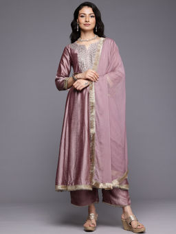 Varanga - Mauve Zari Embroidered Sequins Embellished Anarkali Pant with Dupatta (Set of 3)