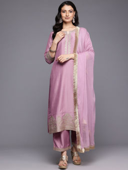 Varanga - Women Mauve Zari Embroidered Kurta Pant with Dupatta (Set of 3)
