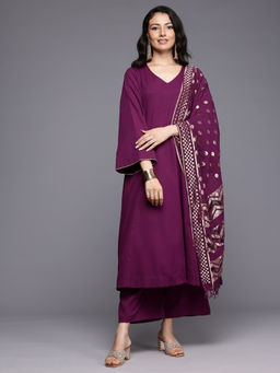 Varanga - Purple Crepe Gota Lace Anarkali Kurta Pant with Dupatta (Set of 3)