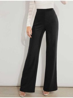 BROADSTAR - Women High-Rise Stretchable Black Color Loose Fit Trousers