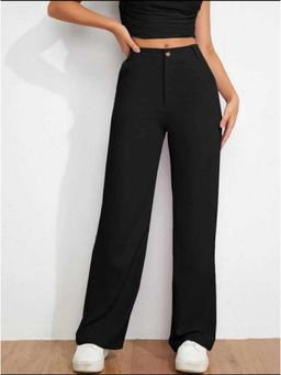 BROADSTAR - Women High-Rise Stretchable Black Color Straight Fit Pants