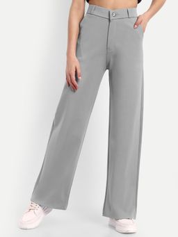 BROADSTAR - Women High-Rise Stretchable Grey Color Straight Fit Korean Trousers