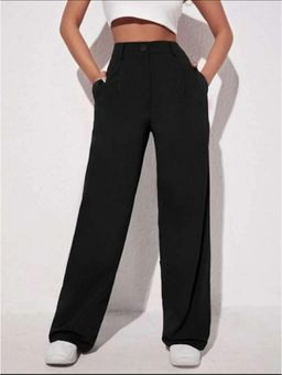 BROADSTAR - Women High-Rise Stretchable Black Color Straight Fit Korean Trousers