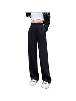 BROADSTAR - Women High-Rise Stretchable Black Color Loose Fit Tailored Korean Trousers