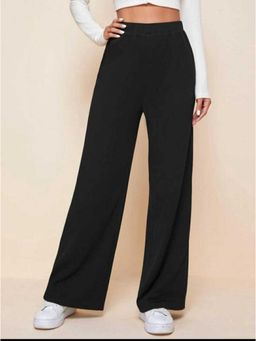 BROADSTAR - Women High-Rise Stretchable Black Color Loose Fit Korean Trousers