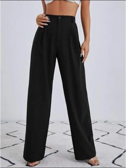 BROADSTAR - Women High-Rise Stretchable Black Color Straight Fit Korean Trousers