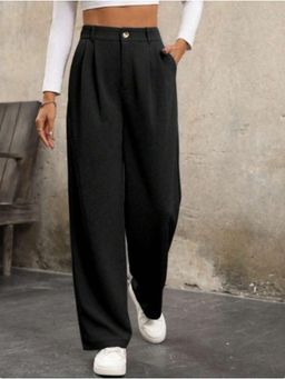 BROADSTAR - Women High-Rise Stretchable Black Color Straight Fit Trousers