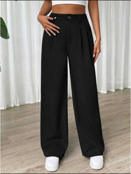 BROADSTAR - Women High-Rise Stretchable Black Color Loose Fit Trousers