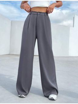 BROADSTAR - Women High-Rise Stretchable Dark Grey Color Loose Fit Korean Trousers