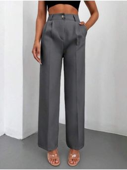 BROADSTAR - Women High-Rise Stretchable Dark Grey Color Regular Fit Korean Trousers