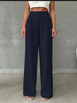 BROADSTAR - Women High-Rise Stretchable Navy Blue Color Loose Fit Korean Trousers