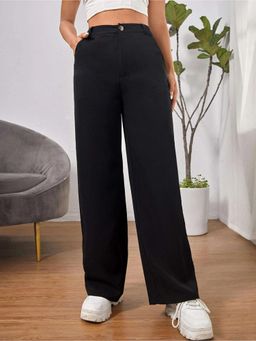 BROADSTAR - Women High-Rise Stretchable Black Color Straight Fit Korean Trousers
