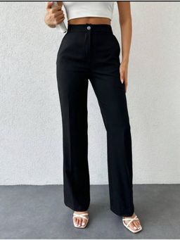 BROADSTAR - Women High-Rise Stretchable Black Color Straight Fit Pants