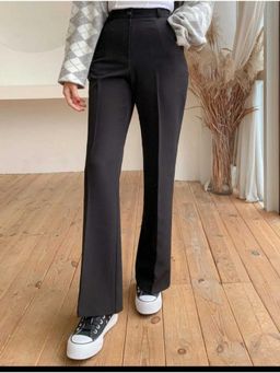 BROADSTAR - Women High-Rise Stretchable Black Color Relaxed Fit Korean Trousers