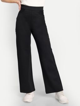 BROADSTAR - Women High-Rise Stretchable Black Color Straight Fit Trousers