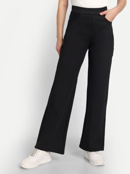 BROADSTAR - Women High-Rise Stretchable Black Color Regular Fit Trousers